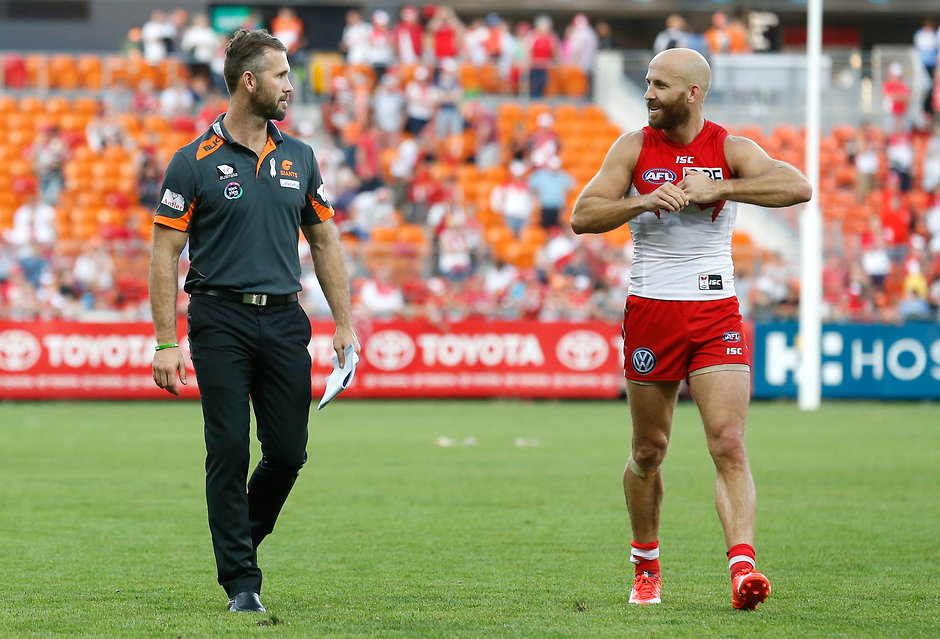 AFL 2015 Rd 21 - GWS Giants v Sydney Mark McVeigh with his brother, Swans co-captain Jarrad - ${keywords}